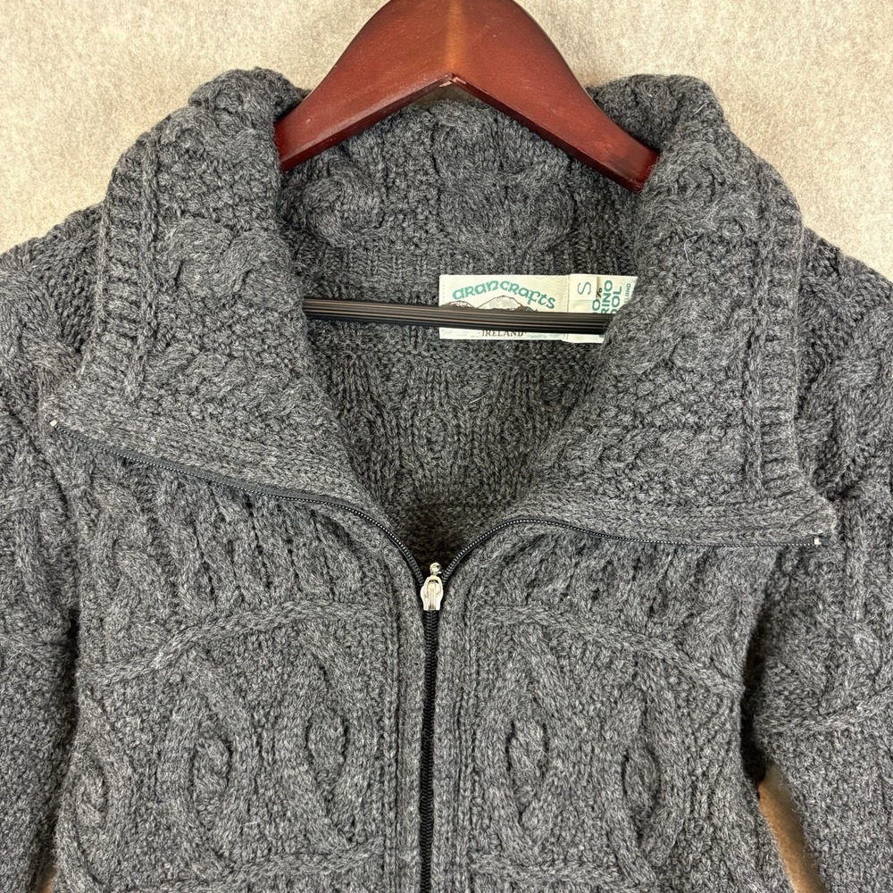 Aran Crafts Ireland Cardigan Women S 100% Merino Wool Cable Knit Long Full Zip - Picture 2 of 11